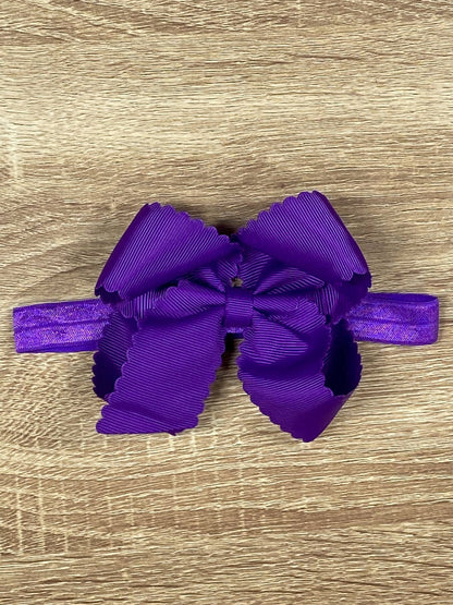 4.5 inch purple classic scalloped hair bow on satin headband