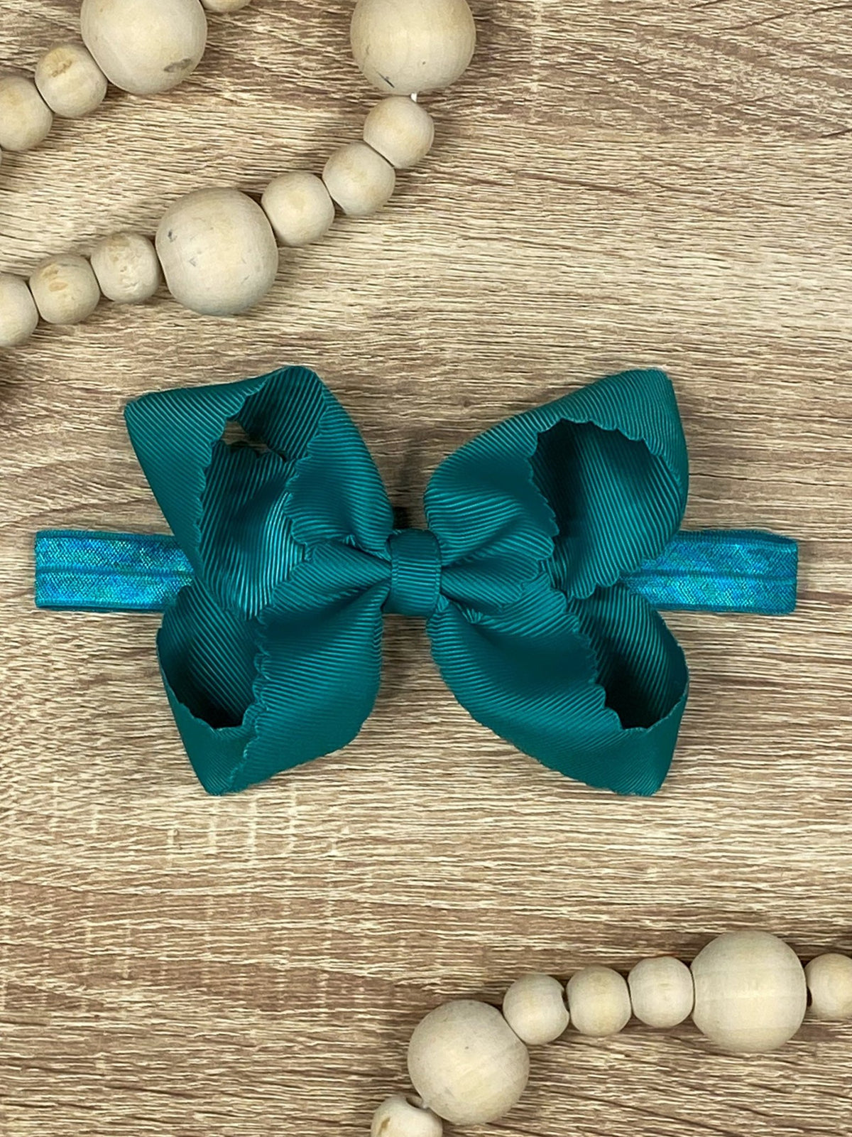 4.5 inch teal classic scalloped hair bow on satin headband