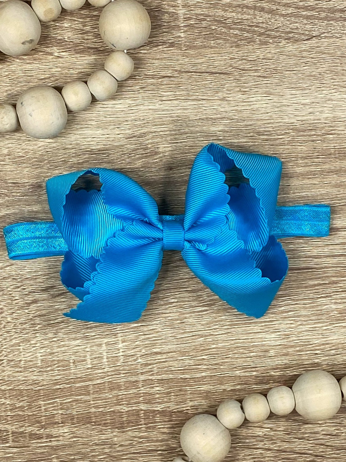 4.5 inch turquoise classic scalloped hair bow on satin headband