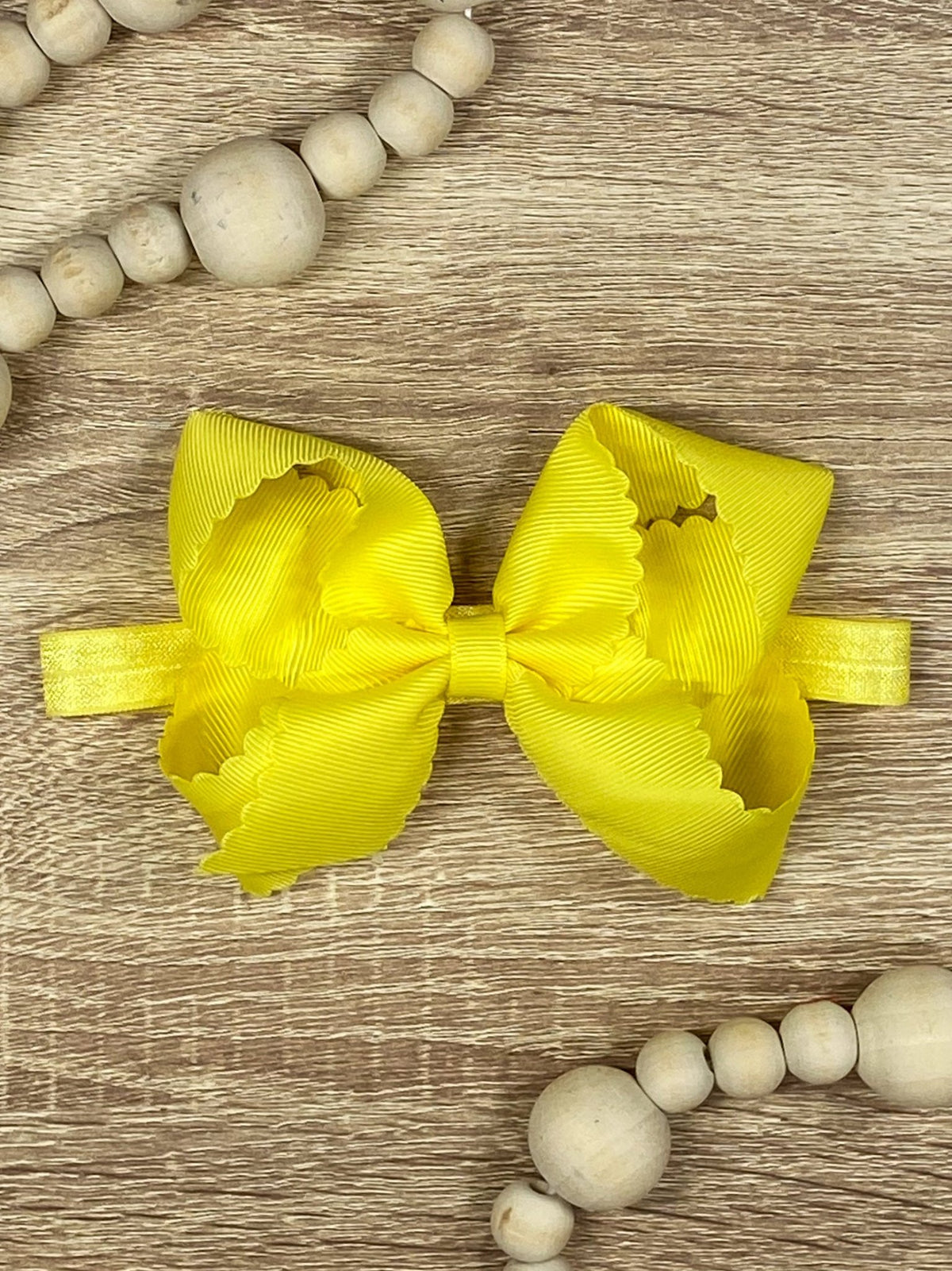 4.5 inch yellow classic scalloped hair bow on satin headband