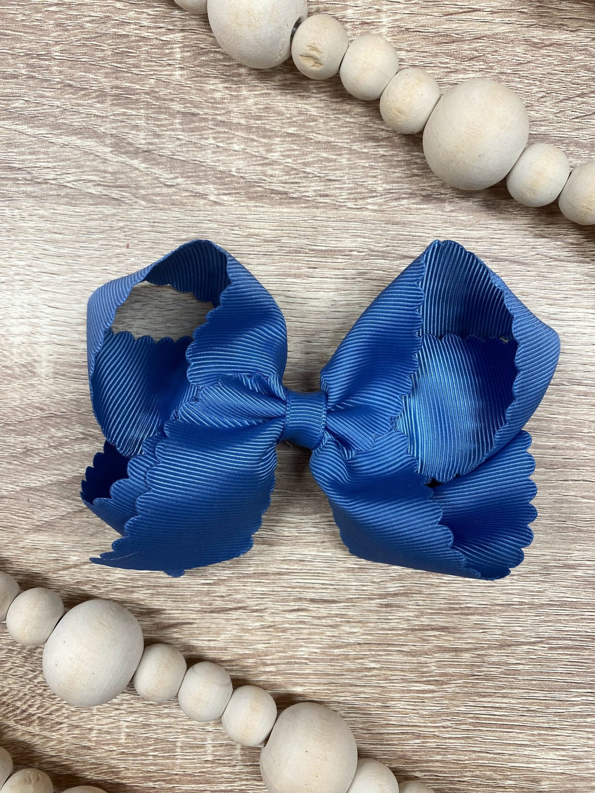 4.5 inch smoke blue classic scalloped hair bow