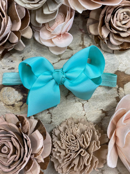 4 inch aqua essential grosgrain hair bow on satin headband