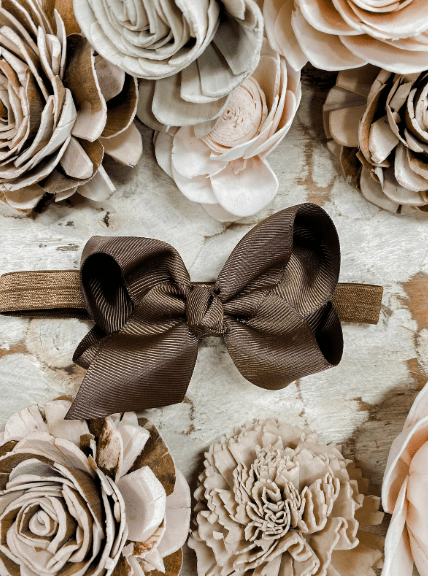 4 inch chocolate essential grosgrain hair bow on satin headband