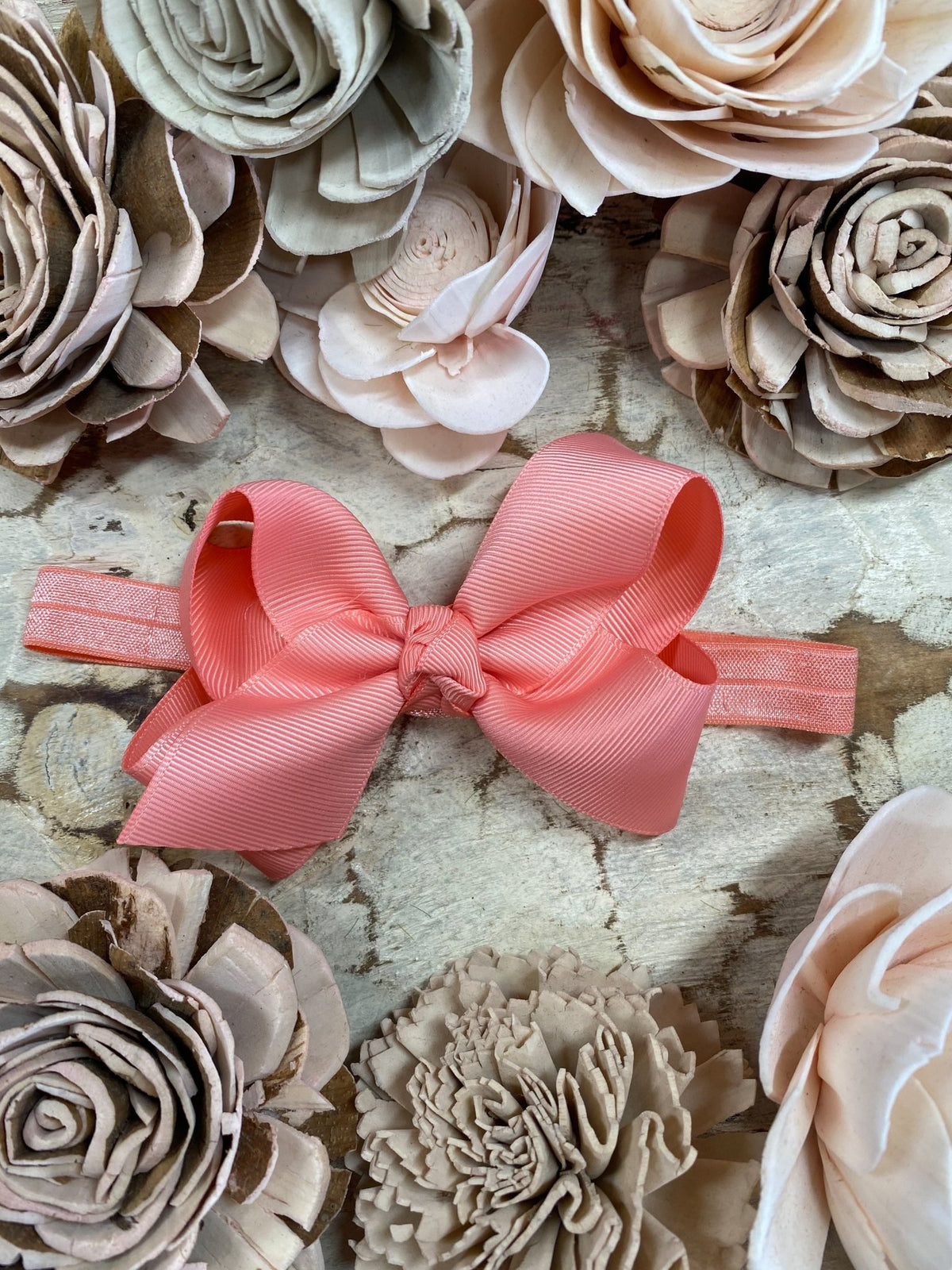 4 inch coral essential grosgrain hair bow on satin headband