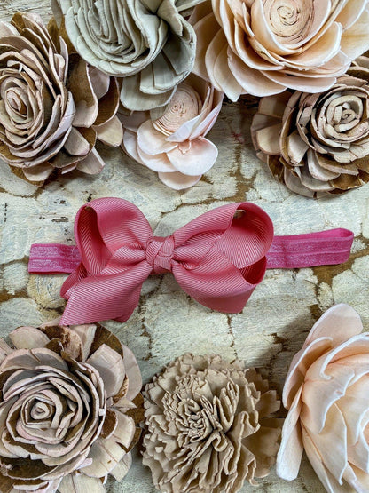 4 inch dusty rose essential grosgrain hair bow on satin headband