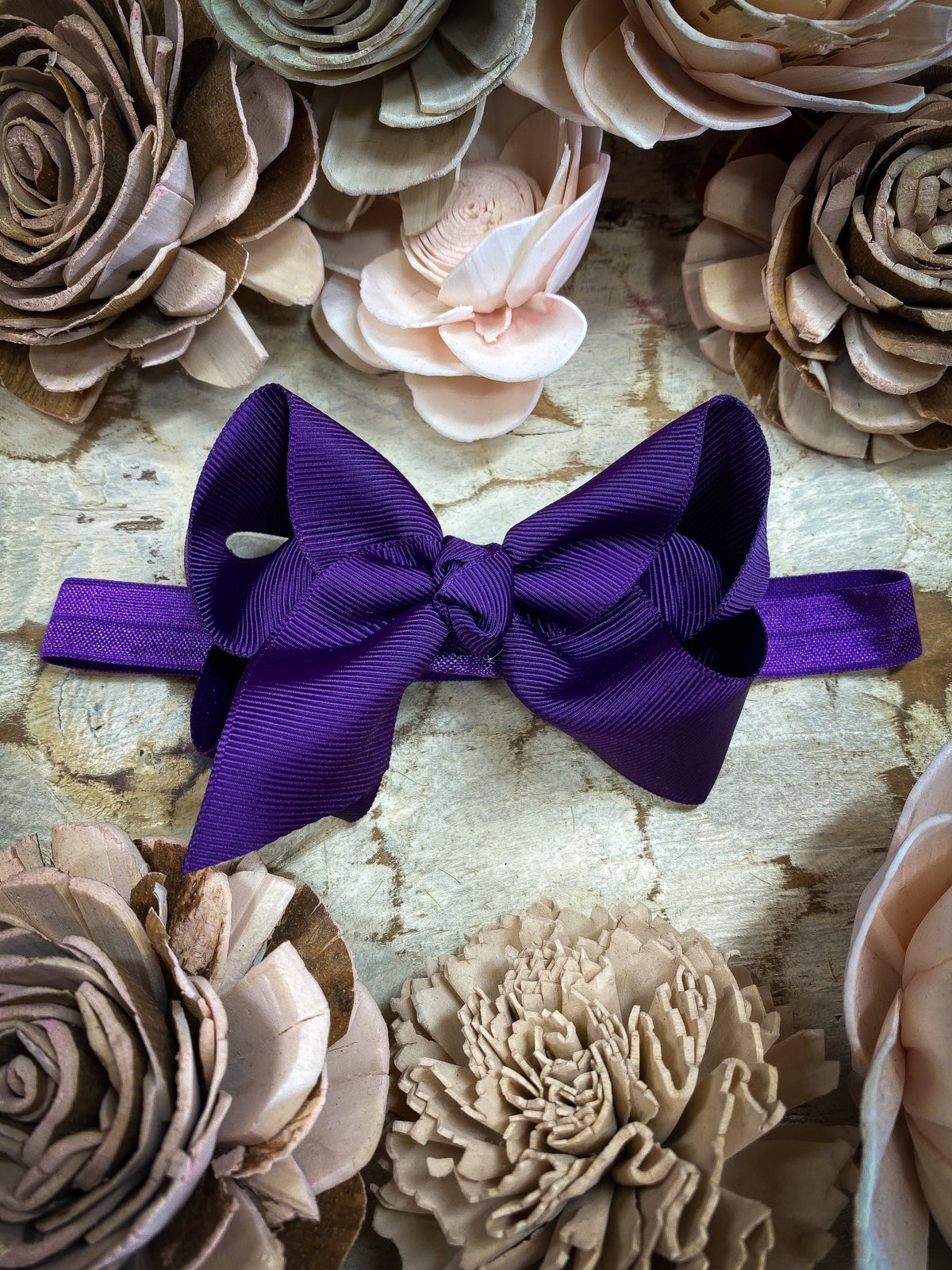 4 inch eggplant essential grosgrain hair bow on satin headband