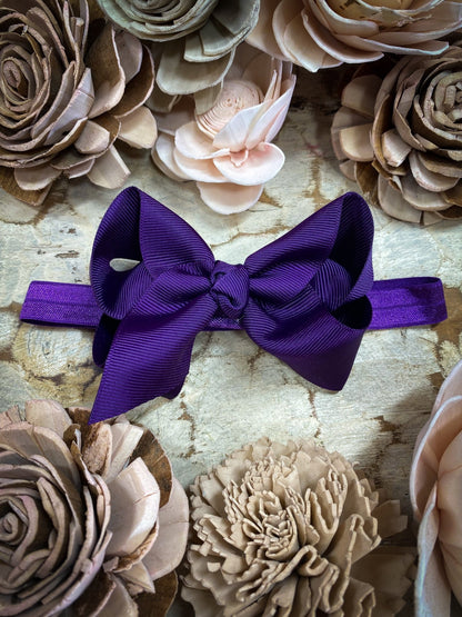 4 inch eggplant essential grosgrain hair bow on satin headband