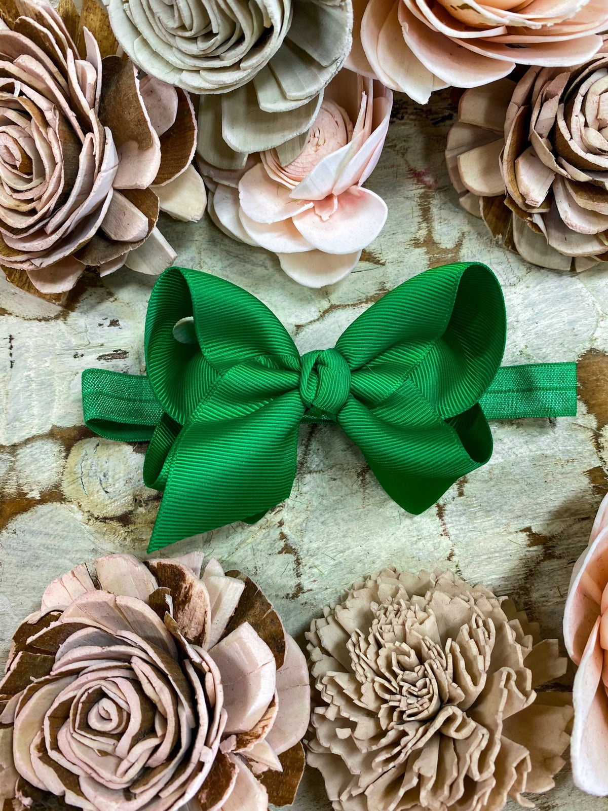 4 inch emerald essential grosgrain hair bow on satin headband