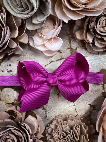 4 inch fuchsia essential grosgrain hair bow on satin headband