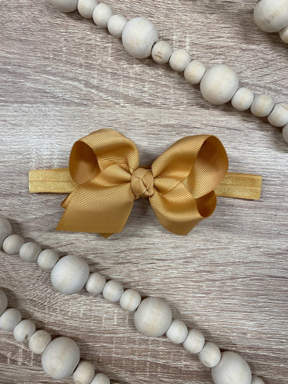 4 inch gold essential grosgrain hair bow on satin headband