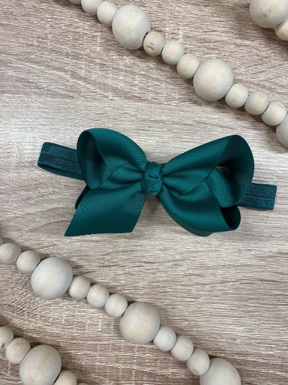 4 inch hunter green essential grosgrain hair bow on satin headband