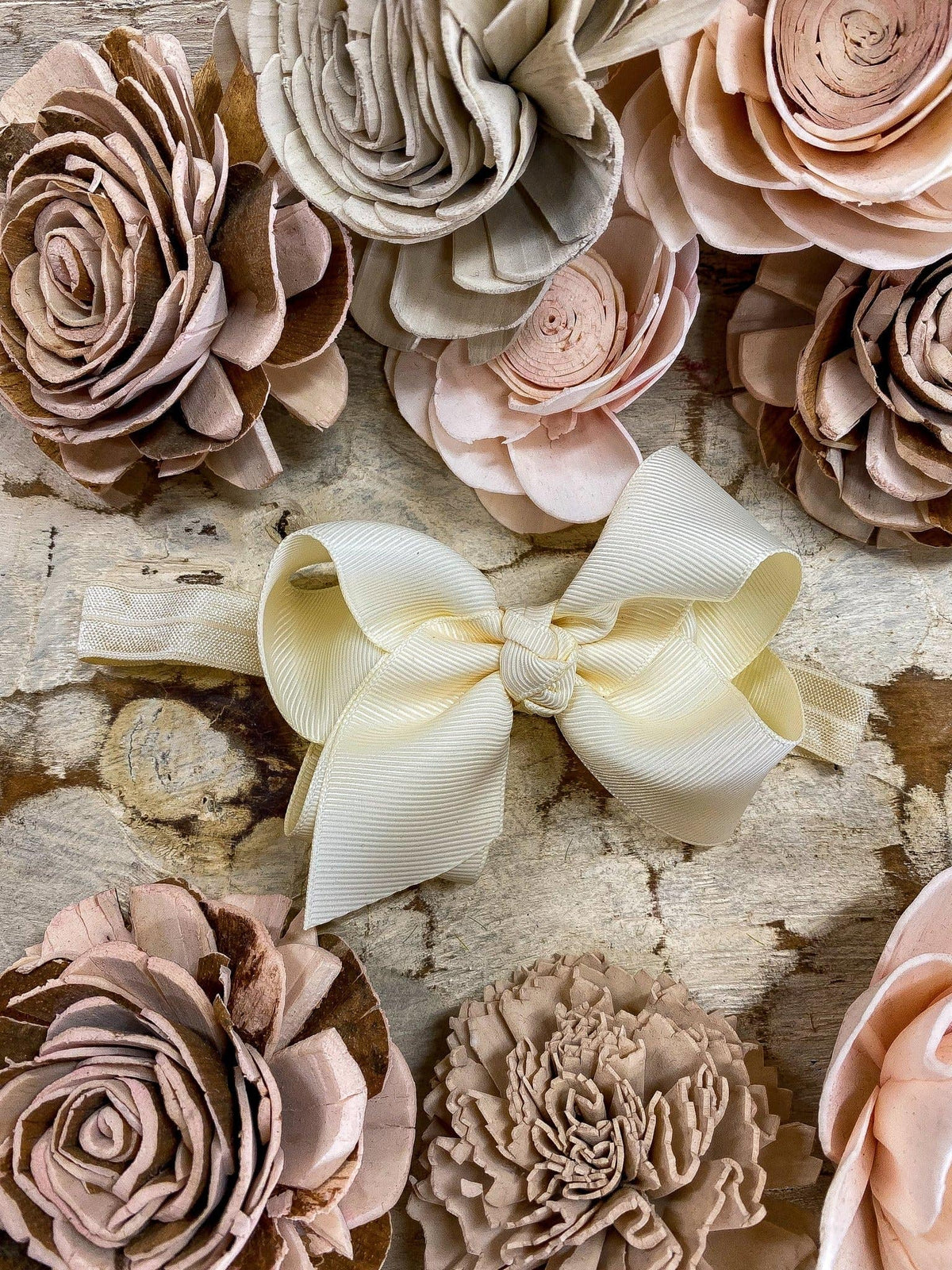 4 inch ivory essential grosgrain hair bow on satin headband