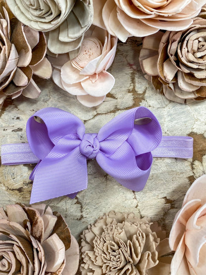 4 inch lavender essential grosgrain hair bow on satin headband