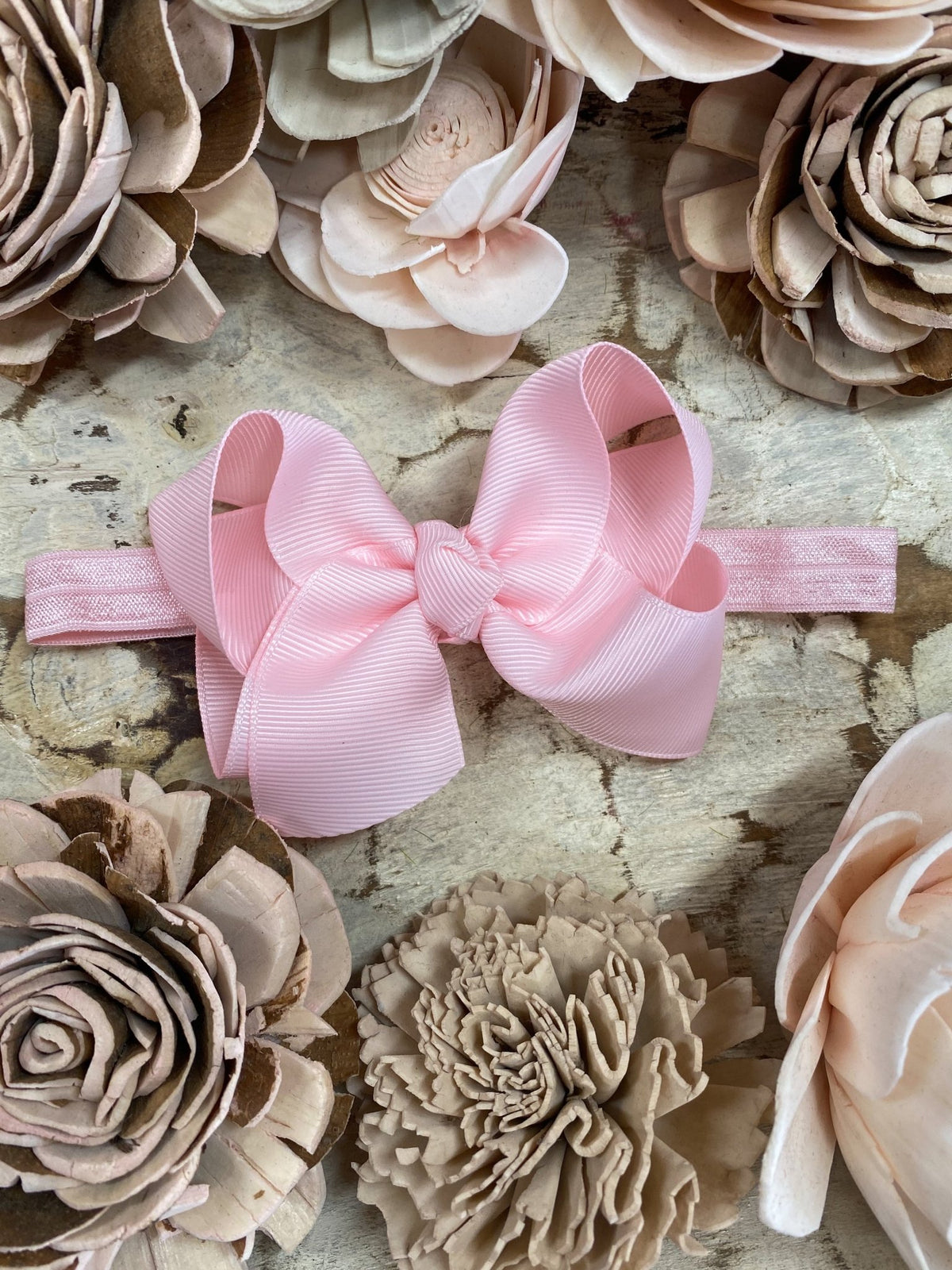 4 inch light pink essential grosgrain hair bow on satin headband