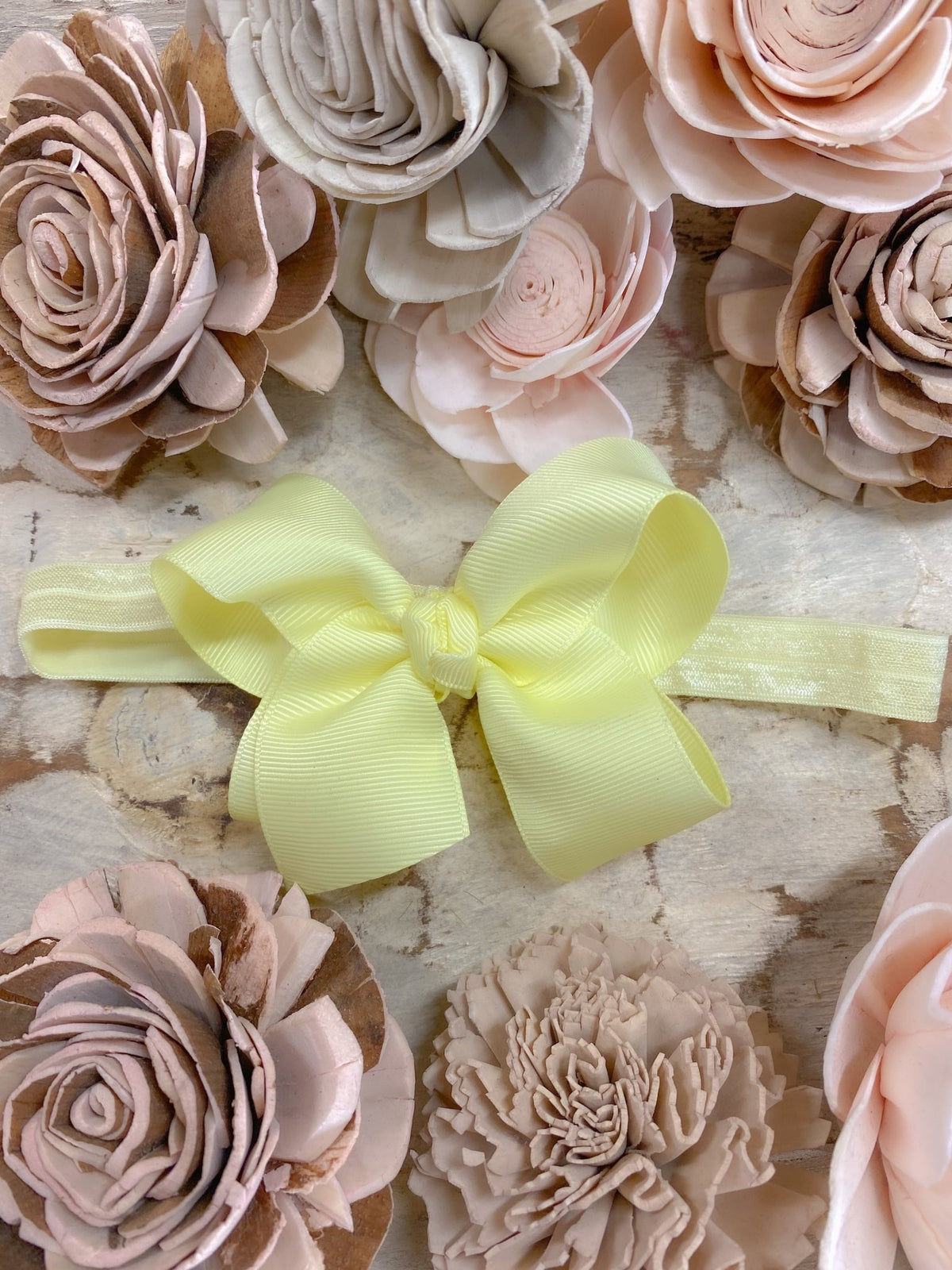 4 inch light yellow essential grosgrain hair bow on satin headband