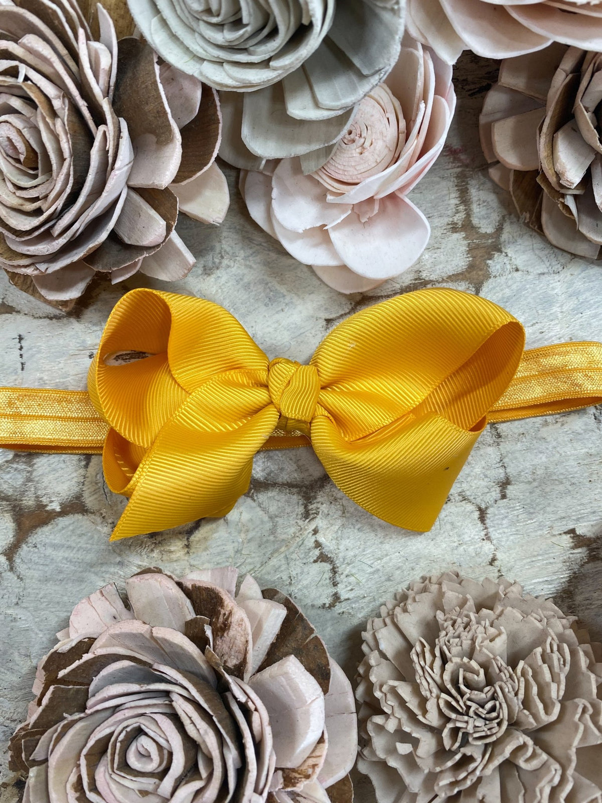 4 inch mustard essential grosgrain hair bow on satin headband