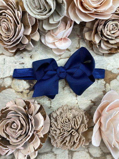 4 inch navy essential grosgrain hair bow on satin headband