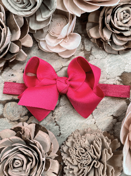 4 inch neon pink essential grosgrain hair bow on satin headband
