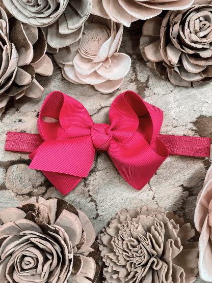 4 inch neon pink essential grosgrain hair bow on satin headband