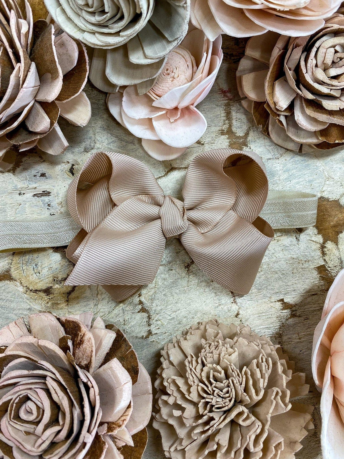 4 inch oatmeal essential grosgrain hair bow on satin headband