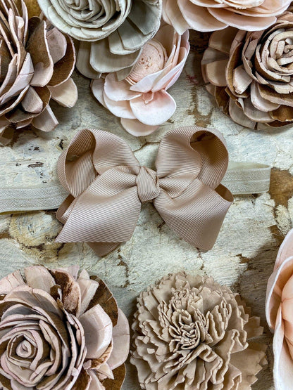 4 inch oatmeal essential grosgrain hair bow on satin headband
