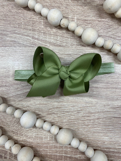 4 inch olive essential grosgrain hair bow on satin headband
