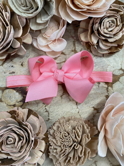 4 inch pink essential grosgrain hair bow on satin headband