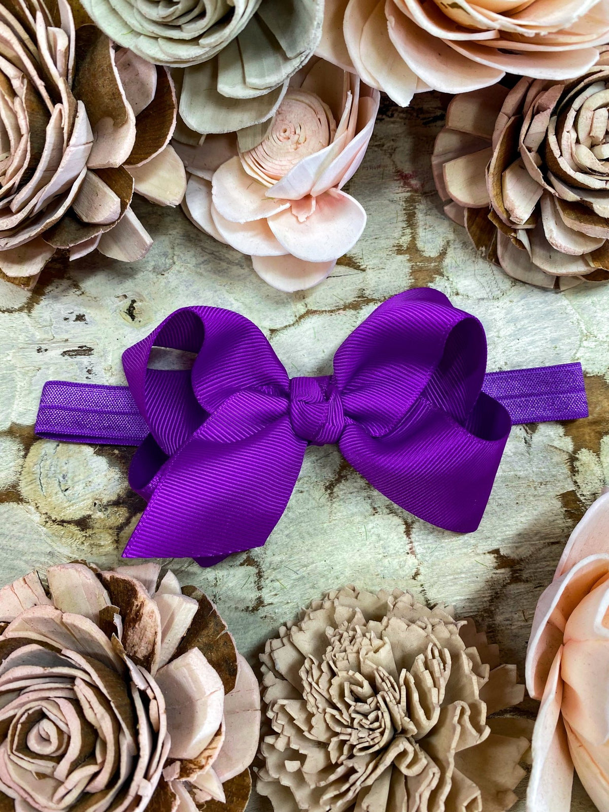 4 inch purple essential grosgrain hair bow on satin headband