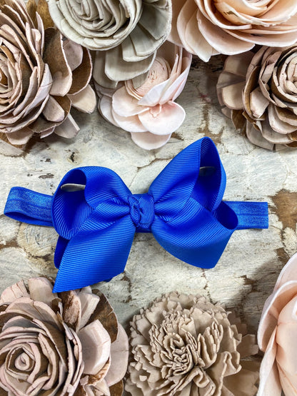 4 inch royal blue essential grosgrain hair bow on satin headband