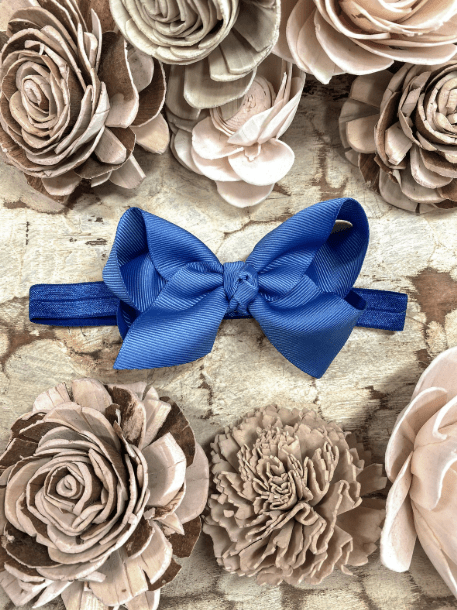 4 inch smoke blue essential grosgrain hair bow on satin headband