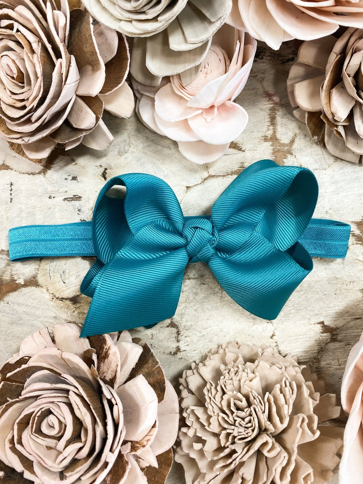 4 inch teal essential grosgrain hair bow on satin headband