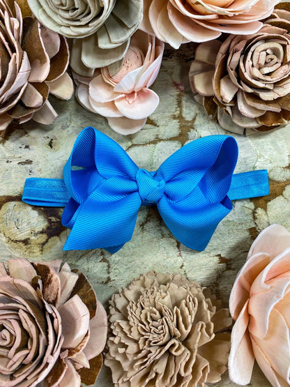 4 inch turquoise essential grosgrain hair bow on satin headband