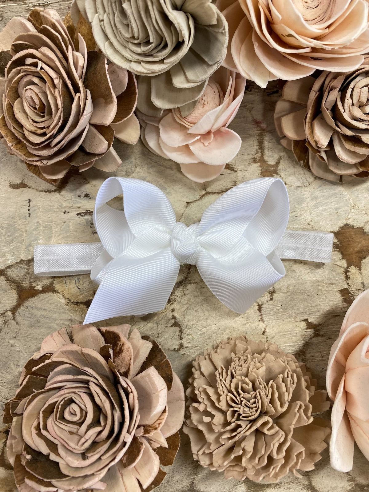 4 inch white essential grosgrain hair bow on satin headband