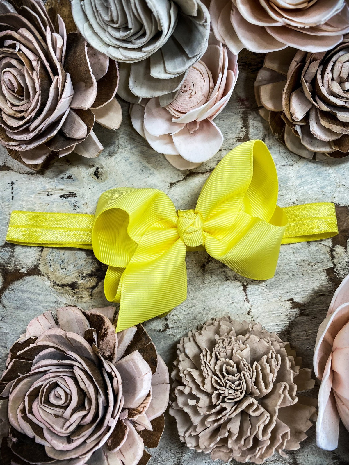 4 inch yellow essential grosgrain hair bow on satin headband