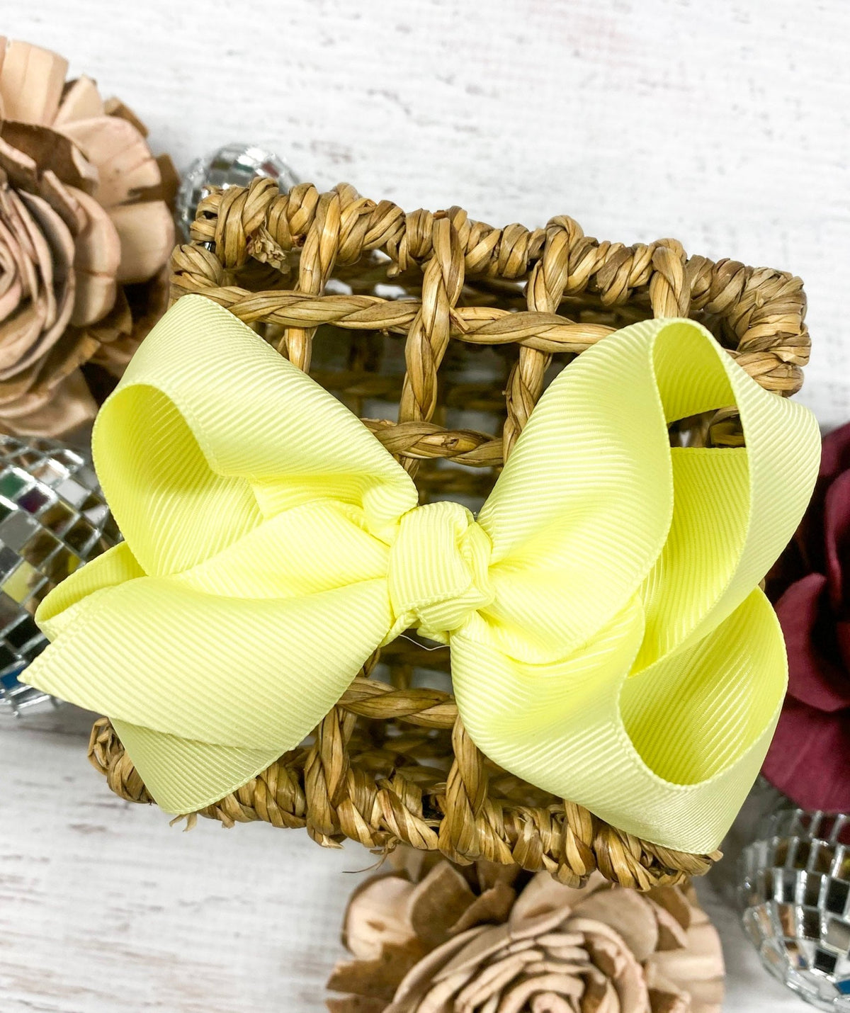 4 inch light yellow essential grosgrain hair bow