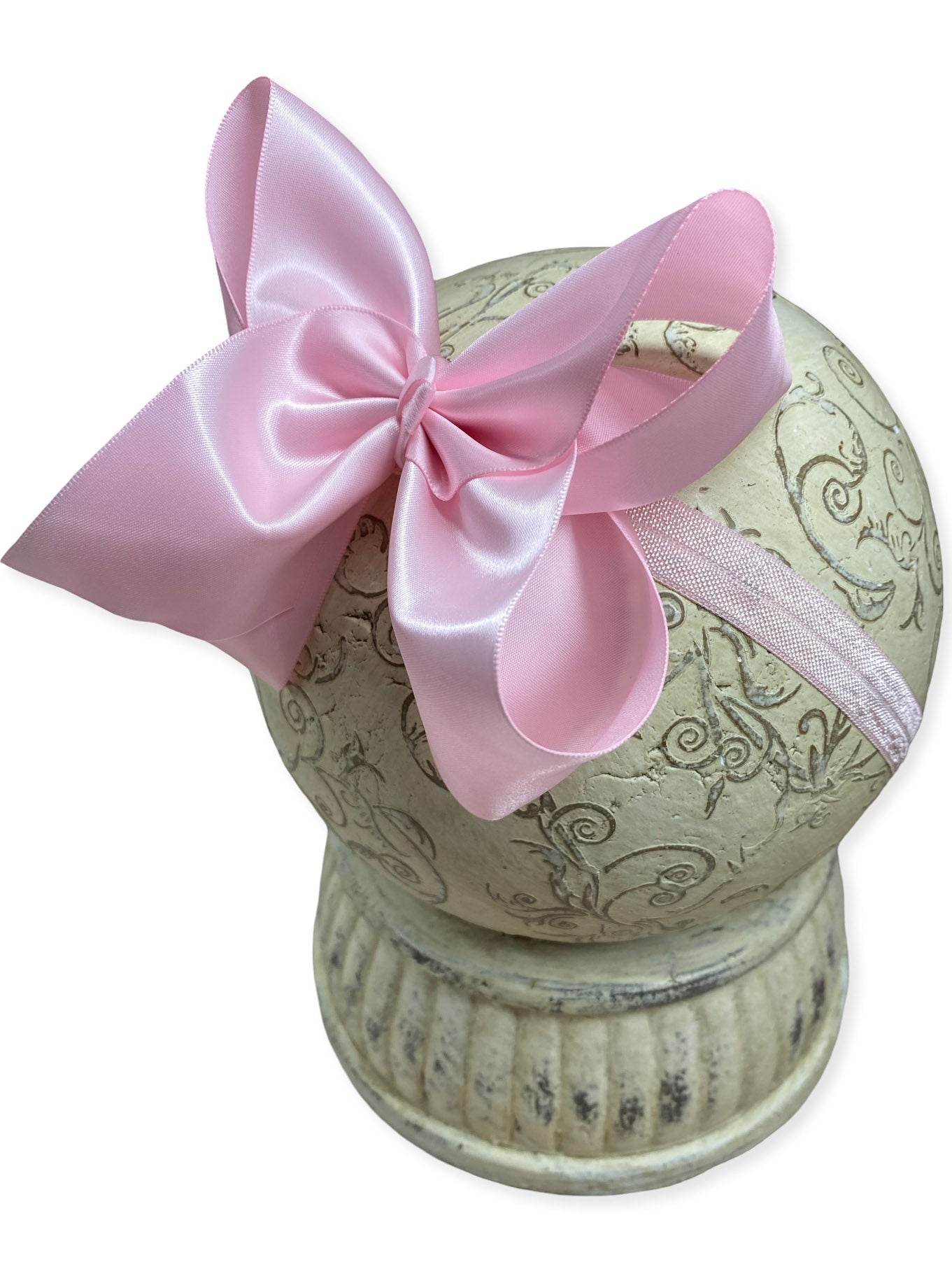 Decorative spool with a pink bow on a white background