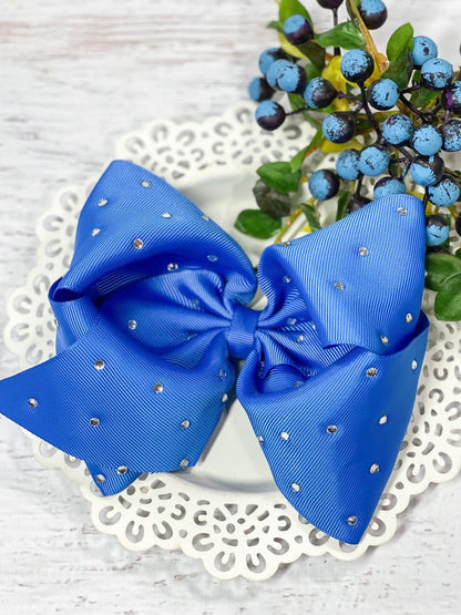 5.5 inch royal blue clear rhinestone hair bow