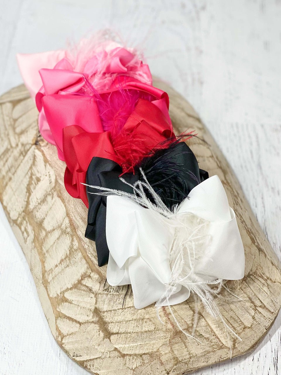 5.5 inch feather puff looped knot hair bows in assorted colors