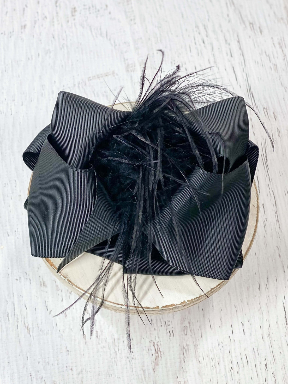 5.5 inch black feather puff looped knot hair bow