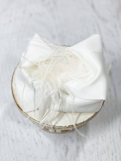 5.5 inch white feather puff looped knot hair bow