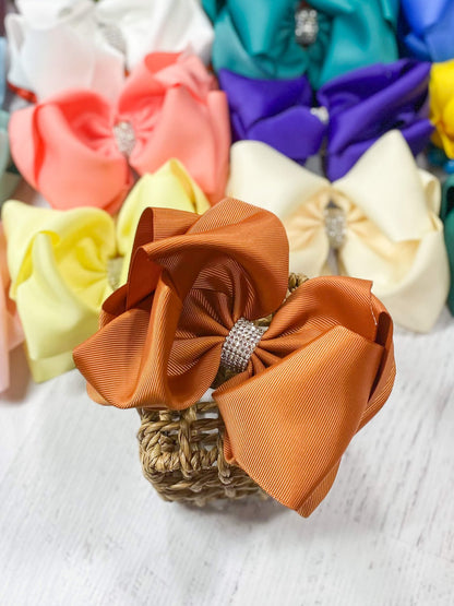5.5 inch copper oversize rhinestone center knot hair bow