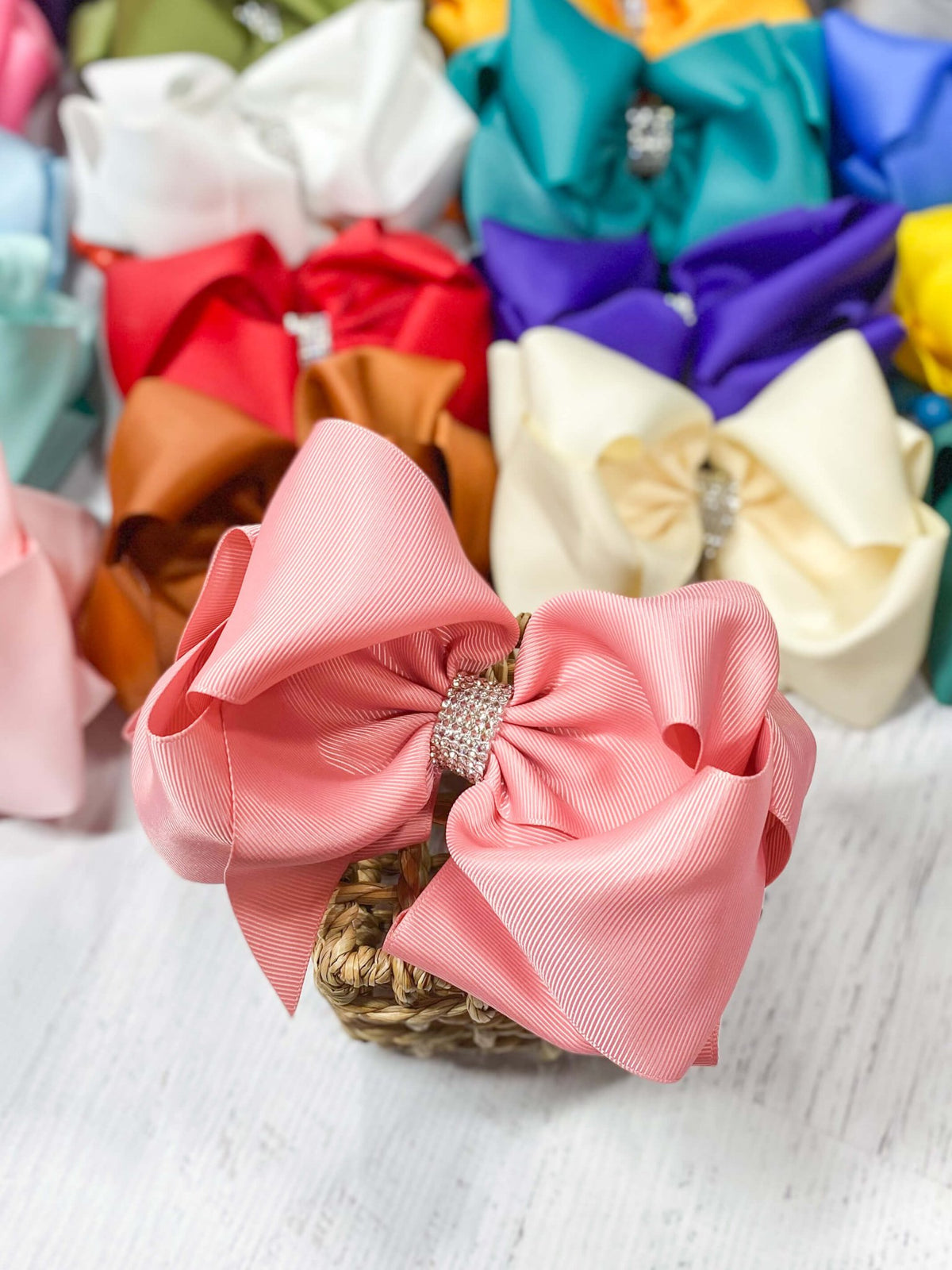 5.5 inch dusty rose oversize rhinestone center knot hair bow