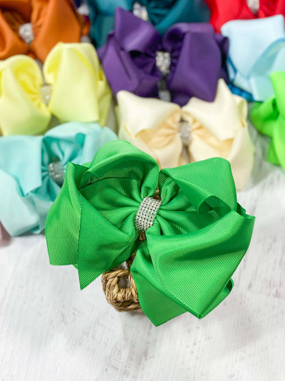 5.5 inch emerald oversize rhinestone center knot hair bow