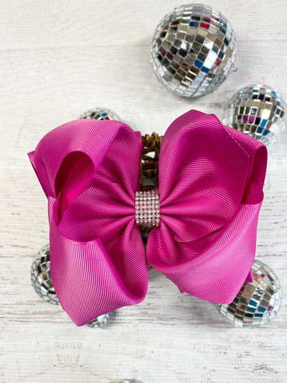 5.5 inch fuchsia oversize rhinestone center knot hair bow
