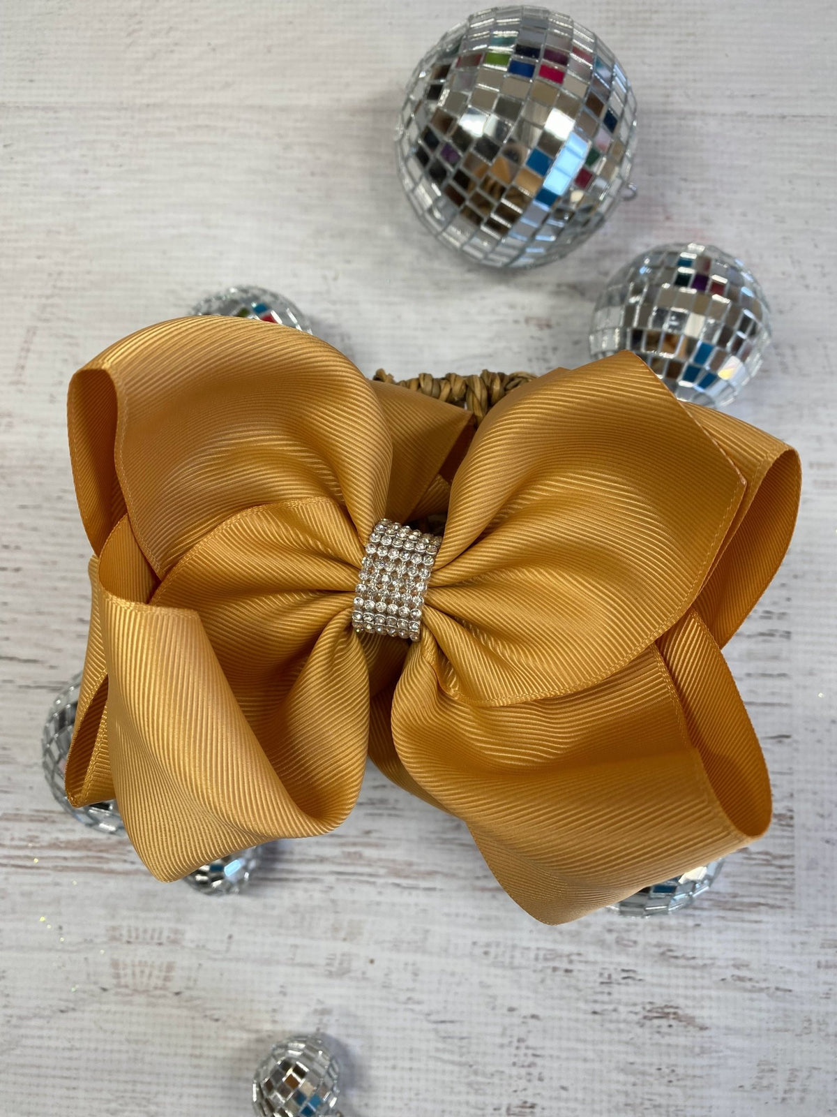 5.5 inch gold oversize rhinestone center knot hair bow