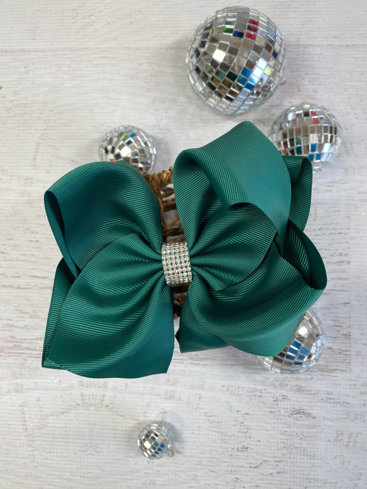 5.5 inch hunter green oversize rhinestone center knot hair bow