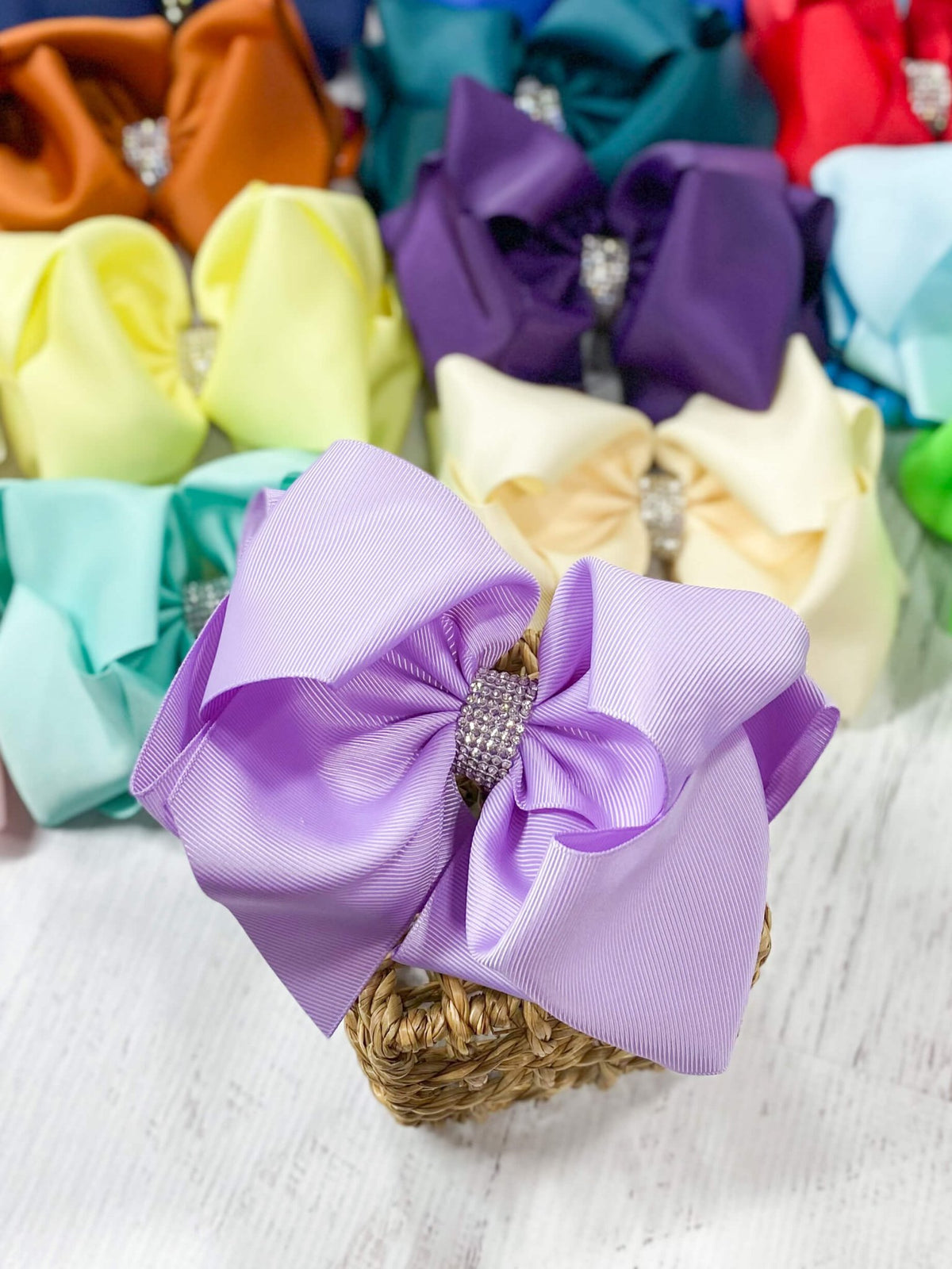 5.5 inch lavender oversize rhinestone center knot hair bow