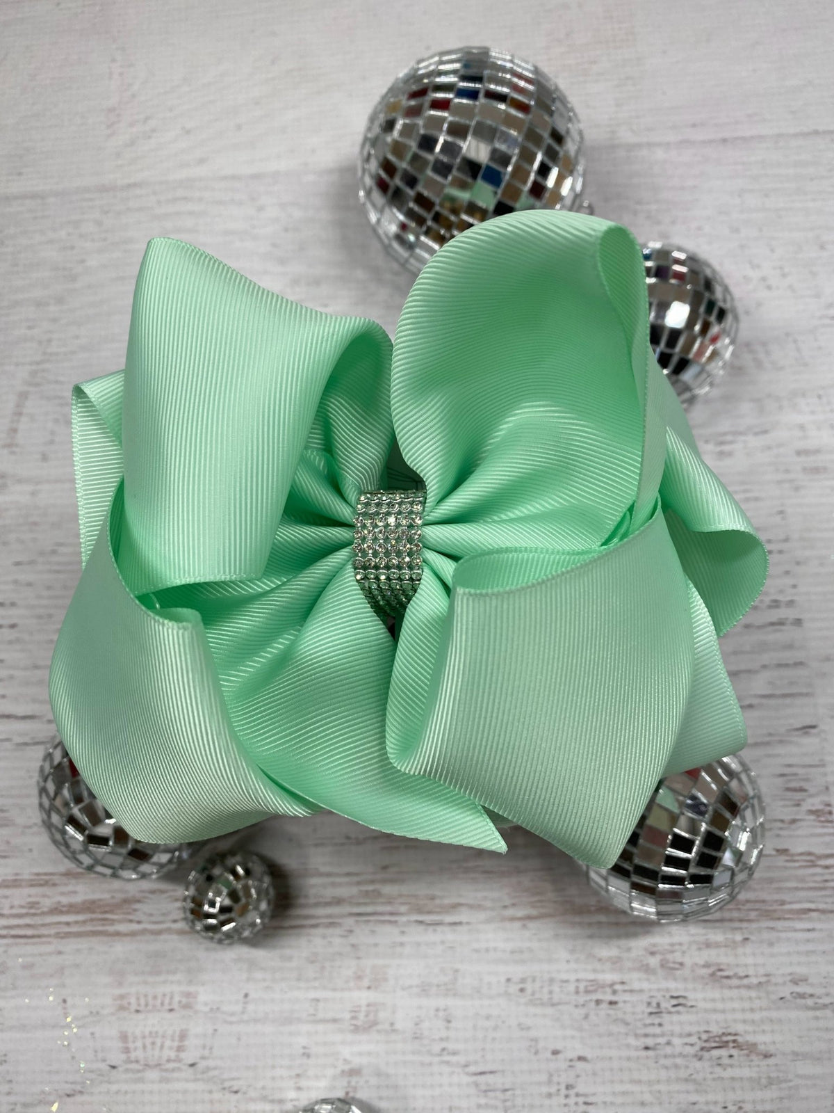 5.5 inch mint oversize rhinestone center knot hair bow