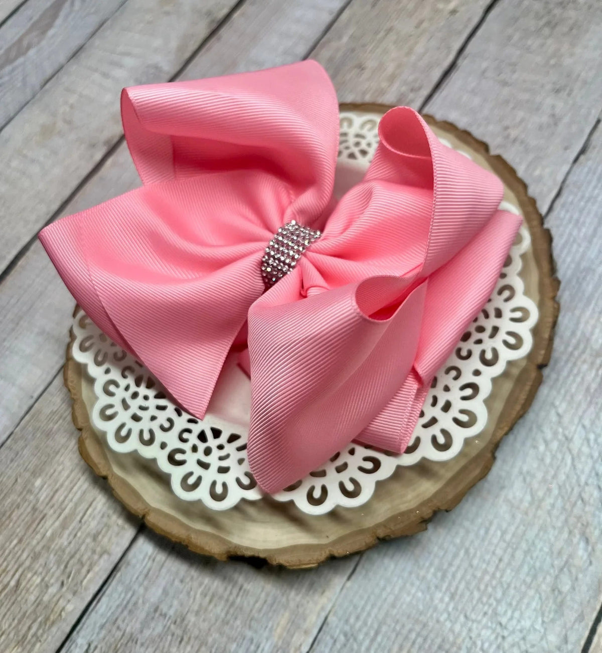 5.5 inch pink oversize rhinestone center knot hair bow