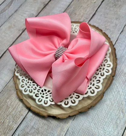 5.5 inch pink oversize rhinestone center knot hair bow